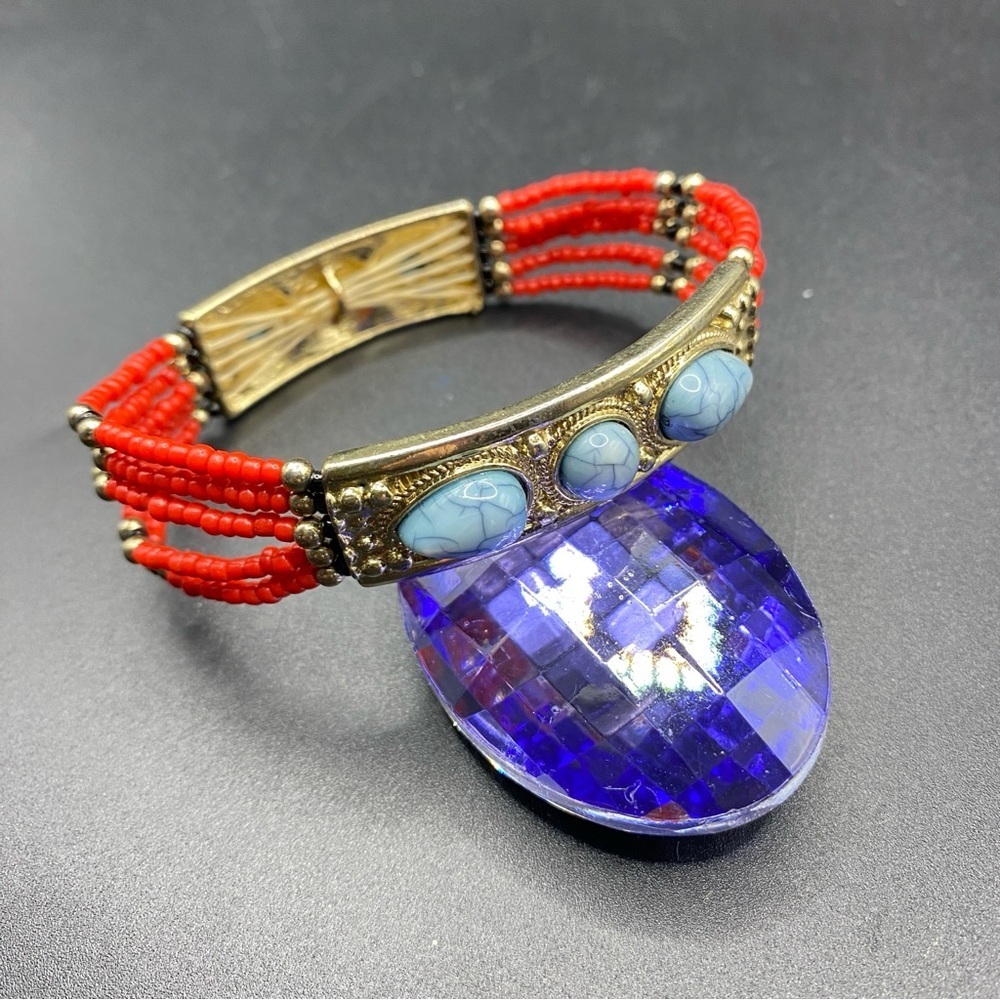 Bracelet Bundle Stretchy Beaded Leather Glass Various Styles Lot of 4 - Picture 7 of 8